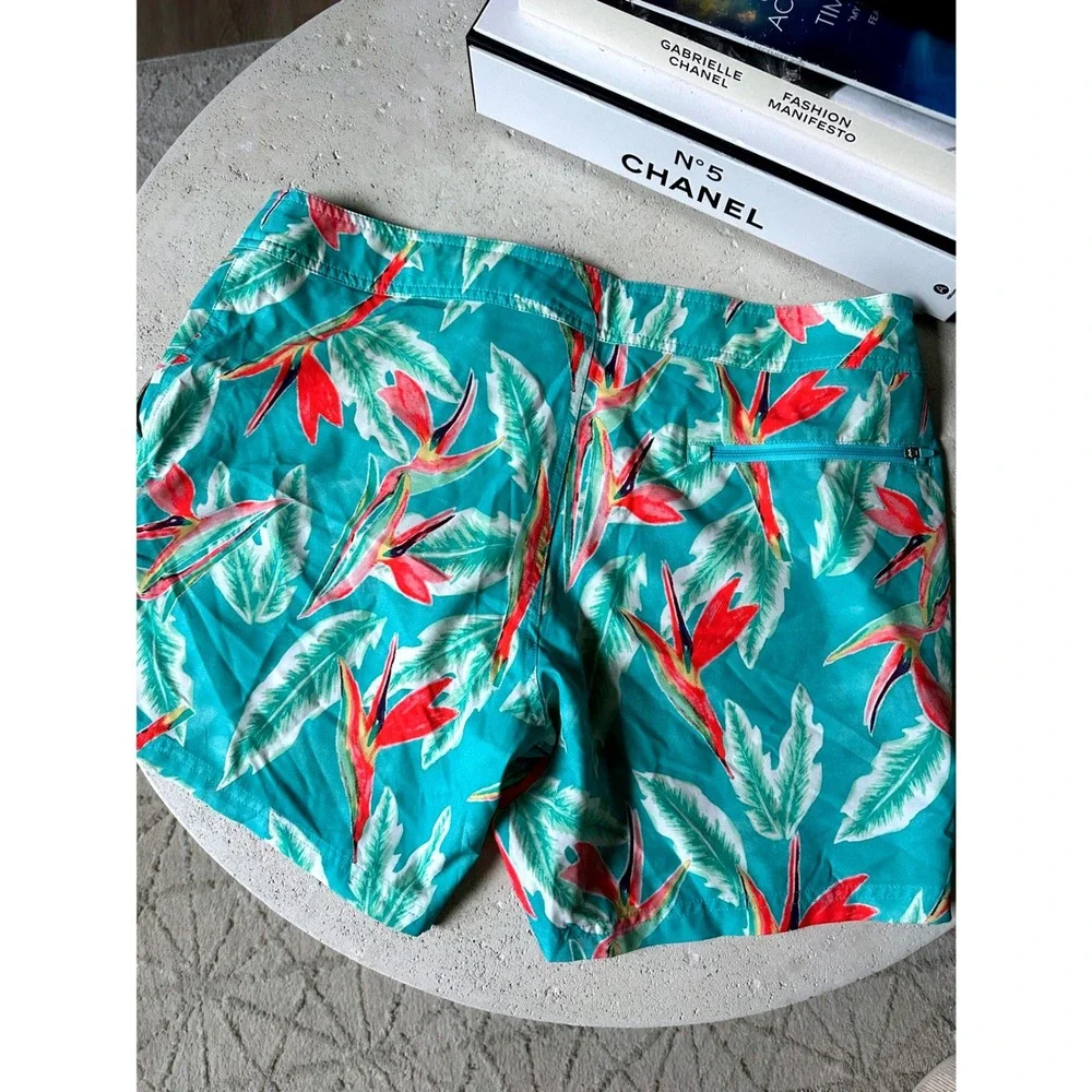 Chubbies Teal Bird of Paradise Tropical Floral Mesh Lined Swim Trunks Shorts L